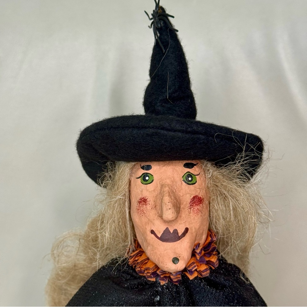 Set of 2 Vintage Halloween Witches Hand Painted Decorative Folk Art Black Orange - Picture 4 of 16